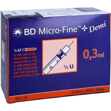 BD Microfine+ 0.3ml insulin syringe with needle 30G x 8mm